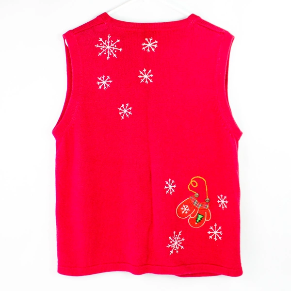 Vintage Red Holiday Cardigan Vest X/X with Snowflakes & Ice Skates