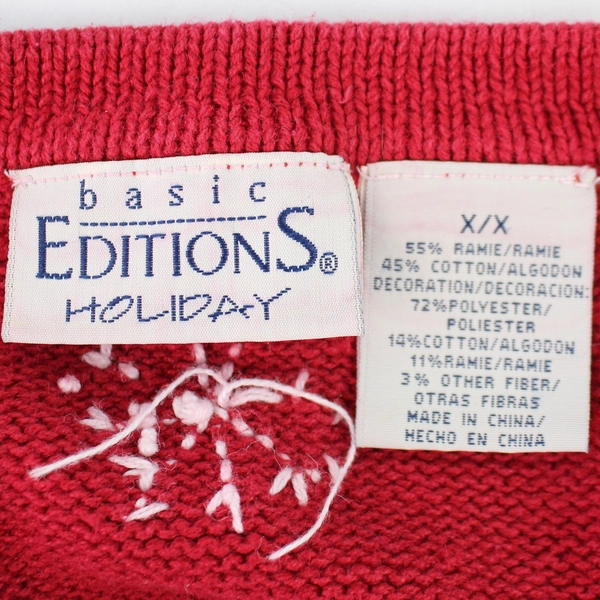 Vintage Red Holiday Cardigan Vest X/X with Snowflakes & Ice Skates