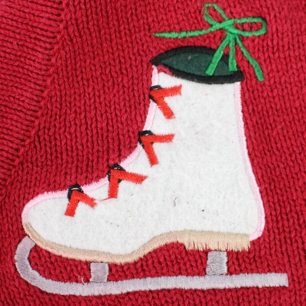 Vintage Red Holiday Cardigan Vest X/X with Snowflakes & Ice Skates