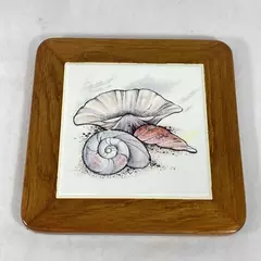 Wood N Toys Handmade Cork Back Tile Trivet Sea Shells 8.75 x 8.75 Inch