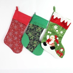 Lot of 3 Unbranded Christmas Tree Stockings, Snowman, Green Holly, Red Snowflake