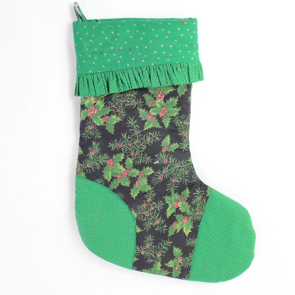 Lot of 3 Unbranded Christmas Tree Stockings, Snowman, Green Holly, Red Snowflake