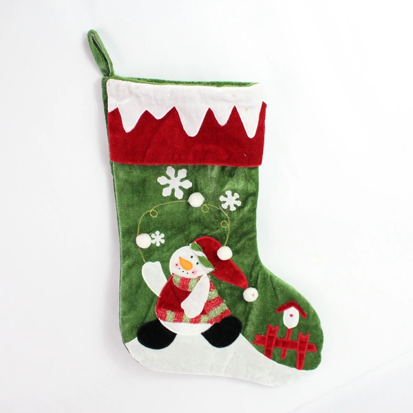 Lot of 3 Unbranded Christmas Tree Stockings, Snowman, Green Holly, Red Snowflake
