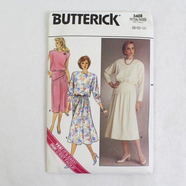 Vintage 1980 Butterick 3408, Sz Miss 8 10 12 Dress Belt Uncut