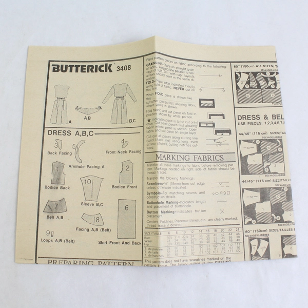 Vintage 1980 Butterick 3408, Sz Miss 8 10 12 Dress Belt Uncut