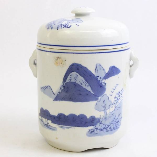 VTG Hand Painted Chinese Soup Pot with Lid 7.5" H x 5" W