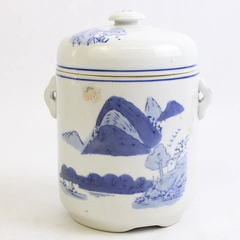 VTG Hand Painted Chinese Soup Pot with Lid 7.5" H x 5" W