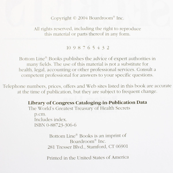 The World's Greatest Treasury of Health Secrets by Bottom Line 2004 Hardcover