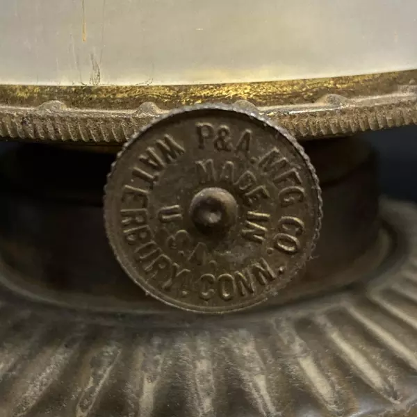 Vtg Eagle Patterned Glass And Hand Painted Ceramic Oil Lamp Yellow Pink Flowers