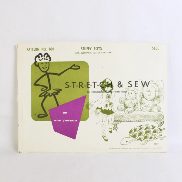 Vintage 1971 Stretch & Sew Stuffy Toys Sewing Pattern No. 801