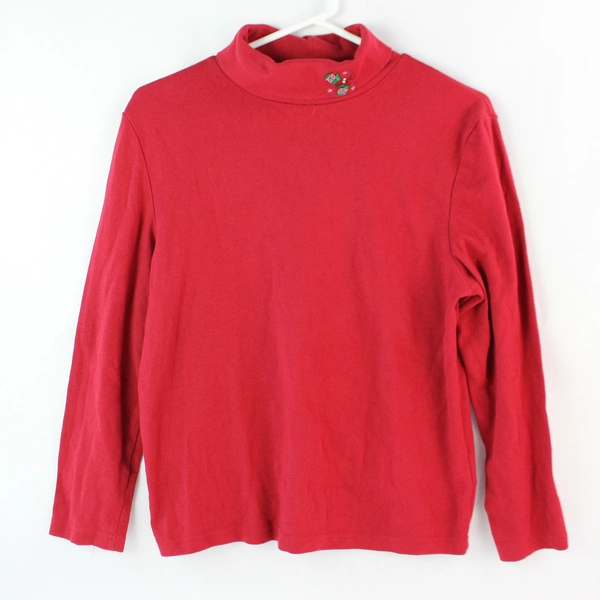 ERIKA Red Embroidered Christmas Turtleneck Top Women's Size M, Pre-Owned