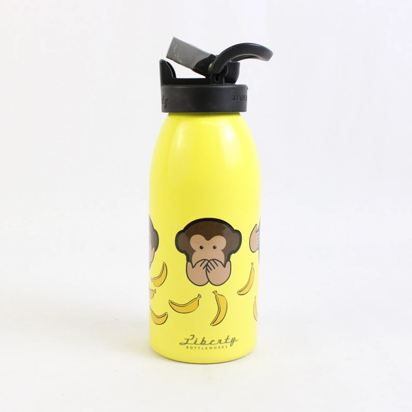 Liberty Bottleworks Yellow Water Bottle 16 Oz Aluminum Monkey See No Evil