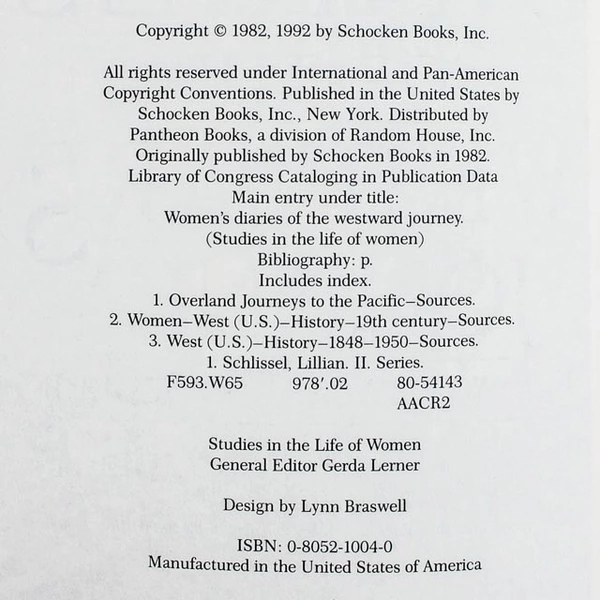 Women's Diaries of the Westward Journey by Lillian Schlissel 1992 Paperback
