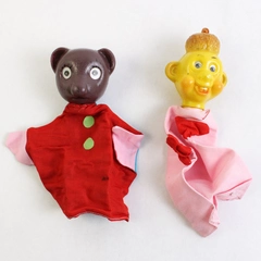 Two vintage Plastic Head Finger Puppets With Lenticular Eyes