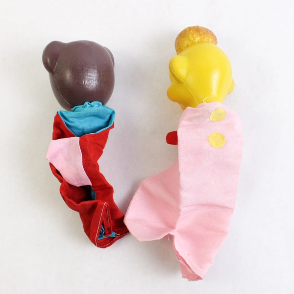 Two vintage Plastic Head Finger Puppets With Lenticular Eyes