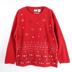 Bobbie Brooks Red Christmas Sweatshirt Women's XL Snowflake Embroidered Cozy Top
