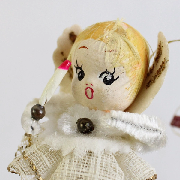 Vintage Shiny Brite Angel Ornament Composite Tulle Wings 1950s Japan