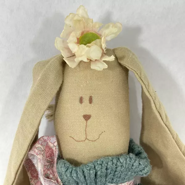 Lot of 2 Handcrafted Tan Cloth Rabbit Dolls Charming Collectibles