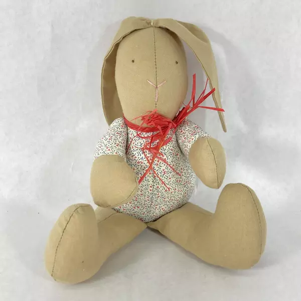 Lot of 2 Handcrafted Tan Cloth Rabbit Dolls Charming Collectibles