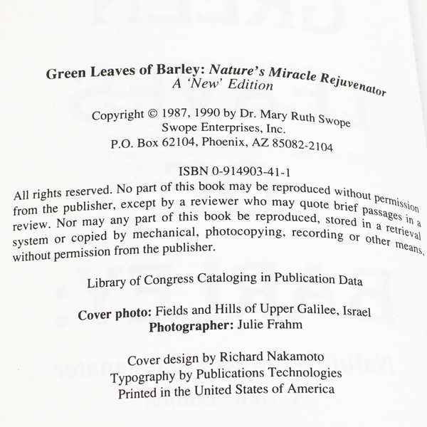 Green Leaves of Barley by Dr Mary Ruth Swope 1990 Paperback