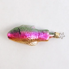 Vintage Mercury Glass Fish Ornament 4 inch Gold Green Pink  West Germany