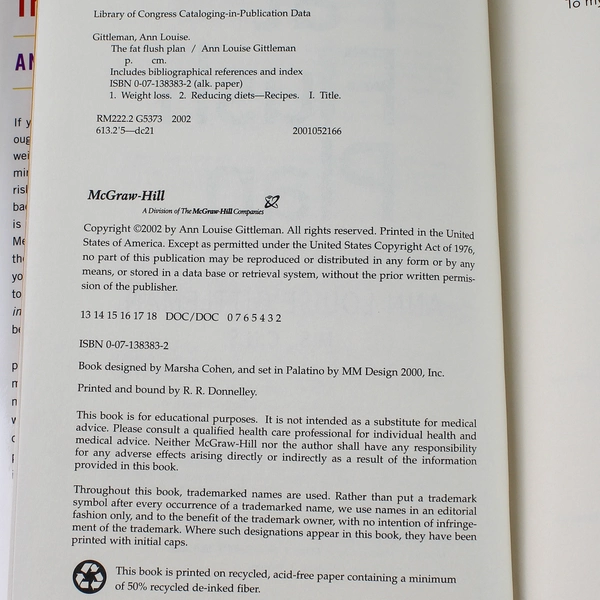 The Fat Flush Plan Ann Louise Gittleman 2002 Hardcover