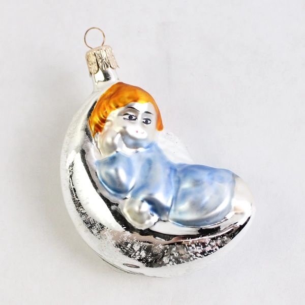 Angel Lying On A Crescent Moon Mercury Glass Ornament Czech Republic