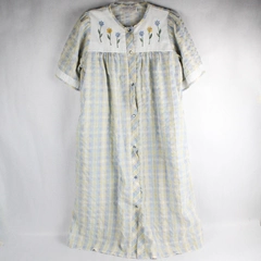 Herbcraft Short Sleeve House Dress Sz 4 Pockets Snap Buttons Plaid Flower
