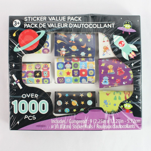 Sticker Value Pack: Over 100 Pcs, Includes 9 Sticker Rolls Space & Alien Themed