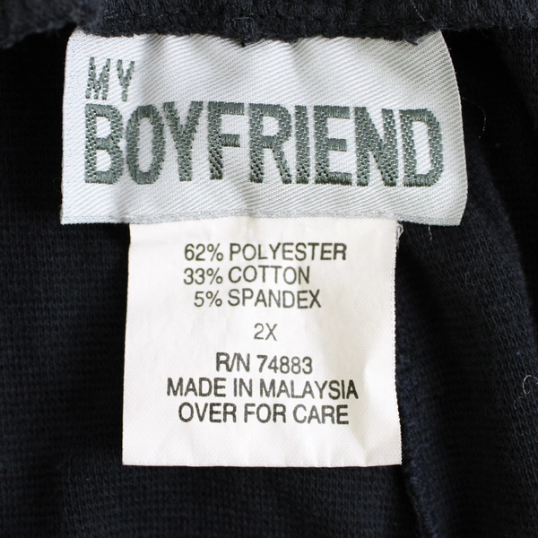 My Boyfriend Black Pants Pockets Women's 2XL Elastic Waist Pleated Front