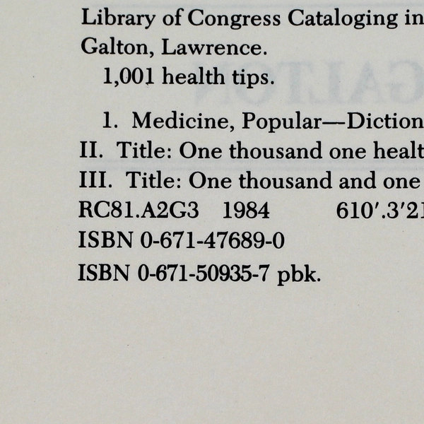 1001 Health Tips by Lawrence Galton 1984 Paperback