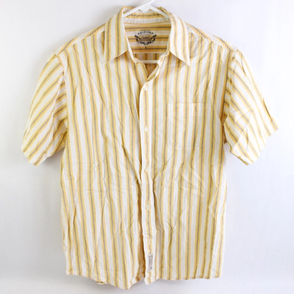 Arizona Men's Button Up Shirt Size L Yellow Striped Short Sleeve