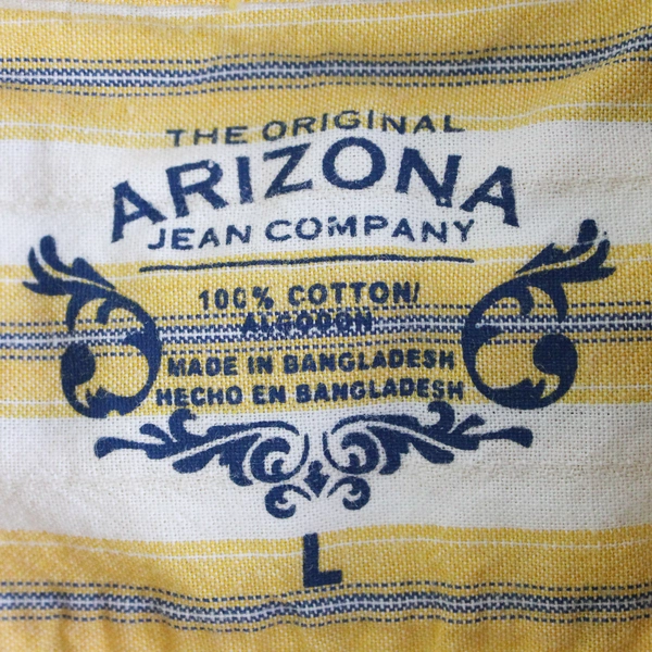 Arizona Men's Button Up Shirt Size L Yellow Striped Short Sleeve