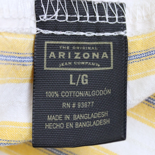 Arizona Men's Button Up Shirt Size L Yellow Striped Short Sleeve