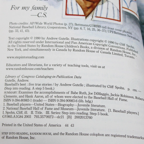 Lot Of 2 Baseball Books For Kids (1997, 1990, Paperback)