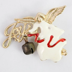 Gold-Tone "Joy" Christmas Angel Brooch Pin with Bell - Holiday Jewelry