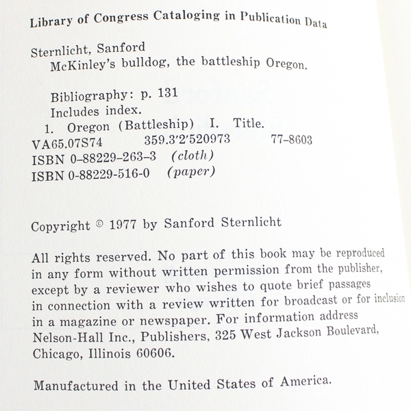 McKinley's Bulldog The Battleship Oregon by Sanford Sternlicht 1977 Paperback