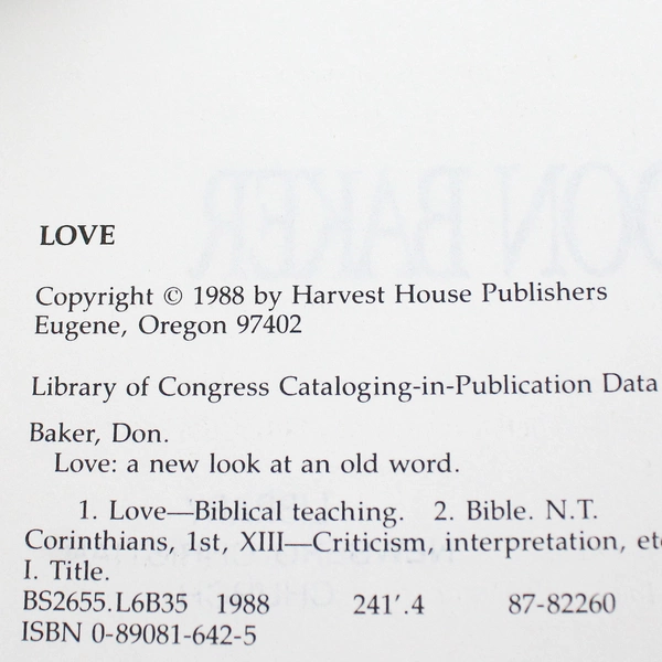 Love A New Look at an Old Word by Don Baker 1988 Ex-Library Paperback