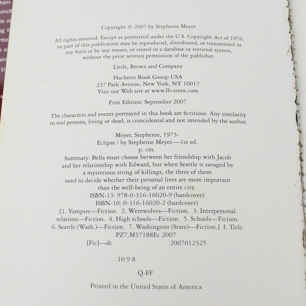 Eclipse by Stephenie Meyer Twilight Series Book 3 Hardcover First Edition