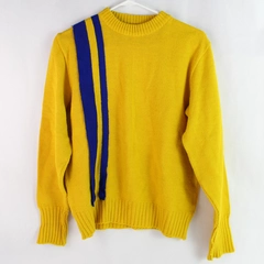 Vintage Dehen Knitting Co. Yellow Knit Sweater Women's Medium Blue Stripes