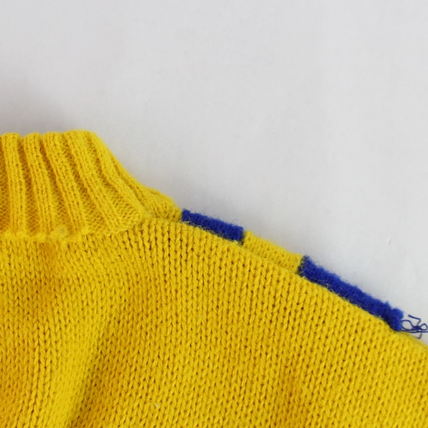 Vintage Dehen Knitting Co. Yellow Knit Sweater Women's Medium Blue Stripes