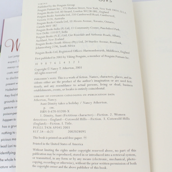 Aunt Dimity Takes a Holiday Hardcover by Nancy Atherton - Good Condition