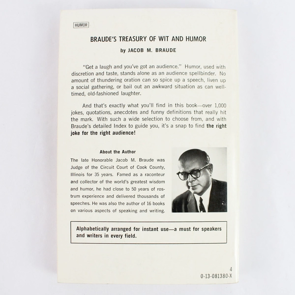Braude's Treasury of Wit and Humor by Jacob M. Braude 1973 Paperback