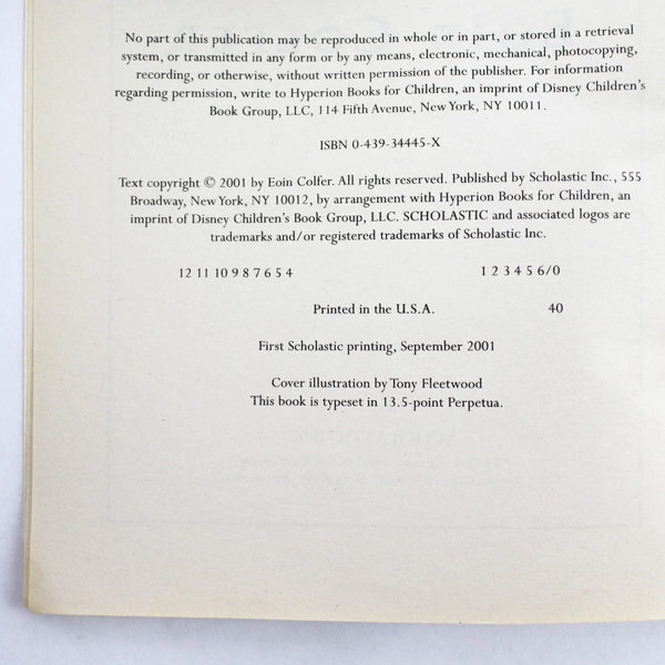 Artemis Fowl by Eoin Colfer 2001 Paperback Book One