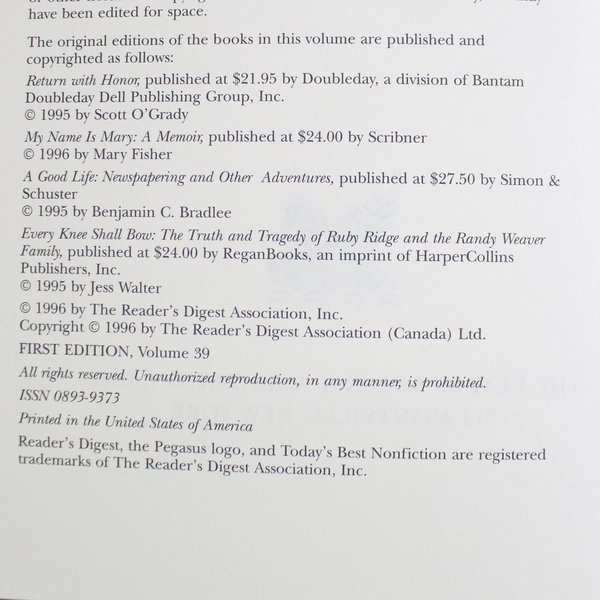 Today's Best Nonfiction Edited by The Readers Digest Association Vol. 3 1997