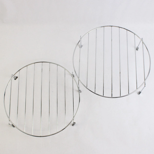 Set of 2 Round MCM Metal Plate Dish Stand Trivet for Serving 2" & 3.75" Height