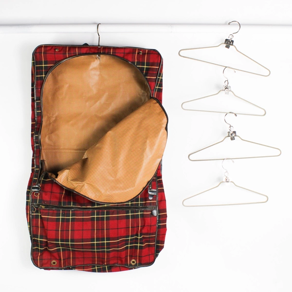 Vintage Car Sac 1960s Red Tartan Plaid Hanging Garment Bag with Hangers