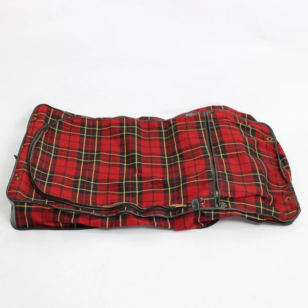 Vintage Car Sac 1960s Red Tartan Plaid Hanging Garment Bag with Hangers