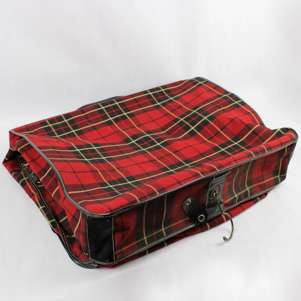 Vintage Car Sac 1960s Red Tartan Plaid Hanging Garment Bag with Hangers