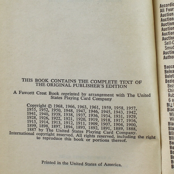 Official Rules Of Card Games Albert H. Morehead 1968 Paperback
